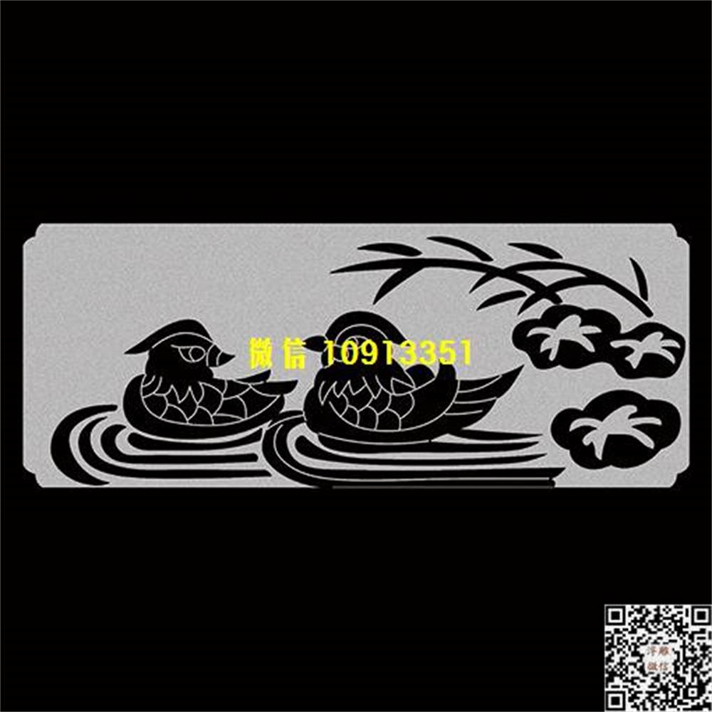 精雕图249鸳鸯荷花栏板精雕图线雕图线条图单线铣底图_电脑雕刻plt文泰矢量图精雕图浮雕图